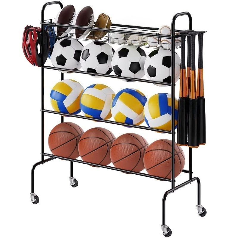 حامل كرة سلة متحرك من 4 طبقات، - مراجعة Sports Equipment Garage Storage وسعره