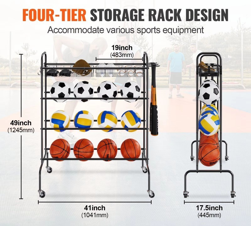 حامل كرة سلة متحرك من 4 طبقات، - مراجعة Sports Equipment Garage Storage وسعره