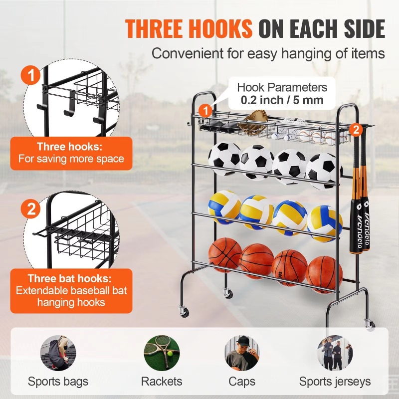 حامل كرة سلة متحرك من 4 طبقات، - مراجعة Sports Equipment Garage Storage وسعره