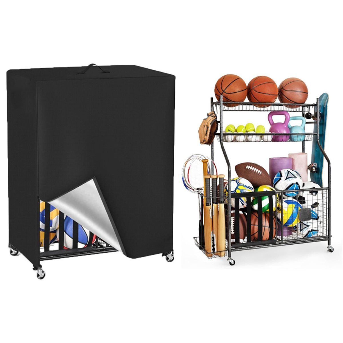 غطاء رف كرة السلة، غطاء منظم ا - مراجعة Sports Equipment Garage Storage وسعره