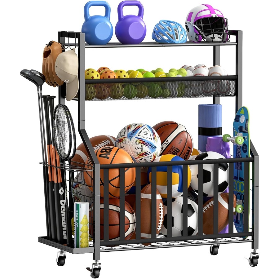 منظم معدات رياضية للجراج، رف ت - مراجعة Sports Equipment Garage Storage وسعره