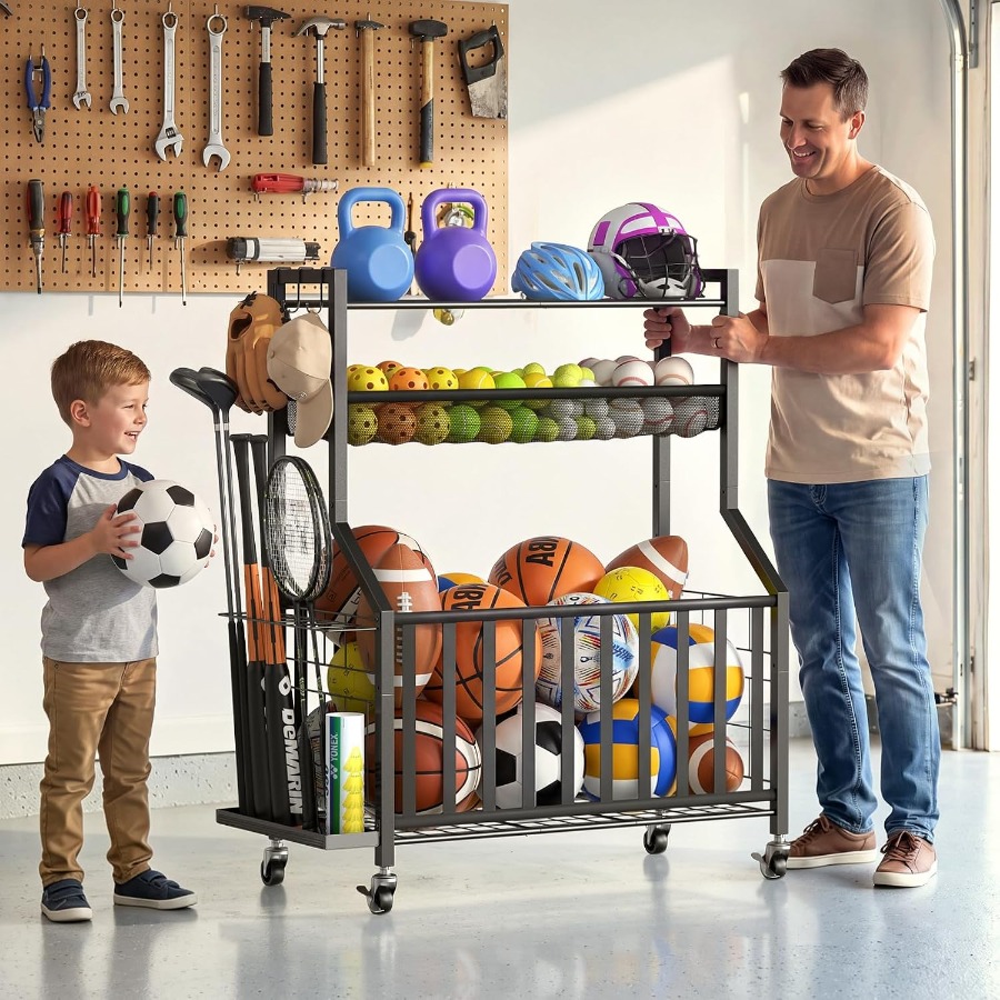 منظم معدات رياضية للجراج، رف ت - مراجعة Sports Equipment Garage Storage وسعره