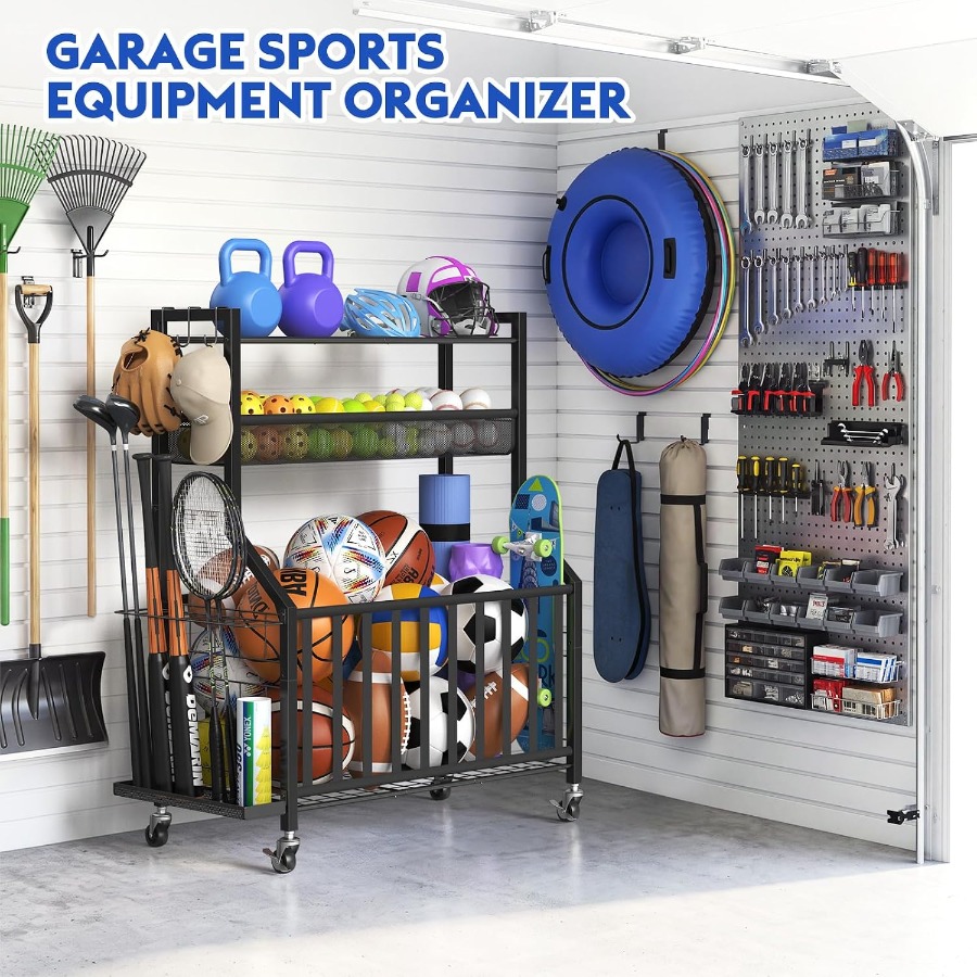 منظم معدات رياضية للجراج، رف ت - مراجعة Sports Equipment Garage Storage وسعره